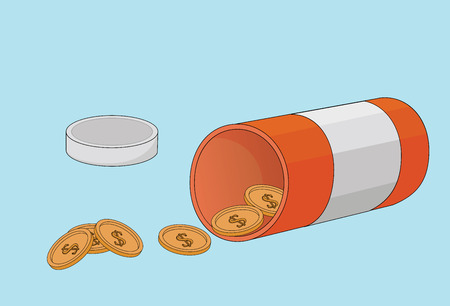 59482022 - medical bottle with coins. drug price concept.